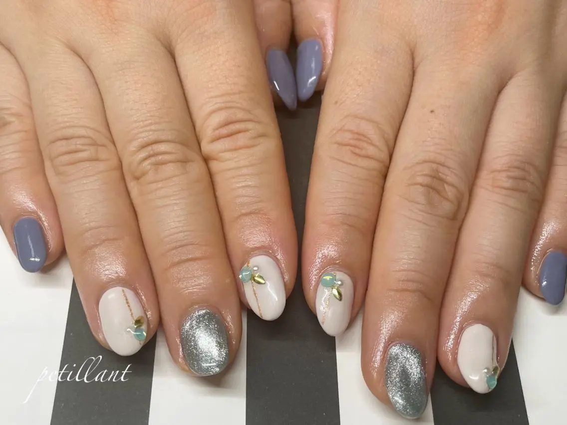 ネイル ブルー nail salon petillantのネイルデザイン