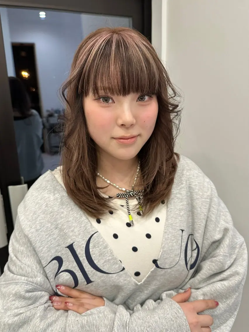 セミロング カラー ベージュカラー ブラウンカラー ピンクカラー ピンクベージュ マイ /暖色カラーのヘアスタイル