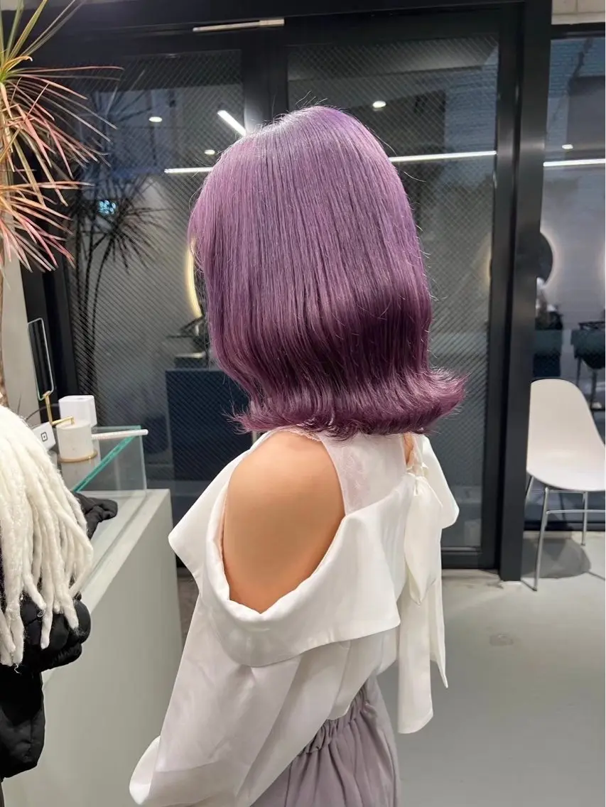 ロング カラー ブリーチ パープルカラー 村田 旭のヘアスタイル