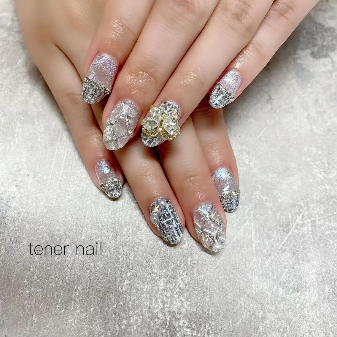 ネイル ツイードネイル 冬ネイル テネルネイル tener nailのネイルデザイン