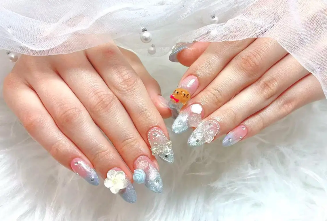 ネイル アニマル柄 チークネイル 成人式 フラッシュネイル フットネイル B·U Nail大宮 長さだし専門店のネイルデザイン