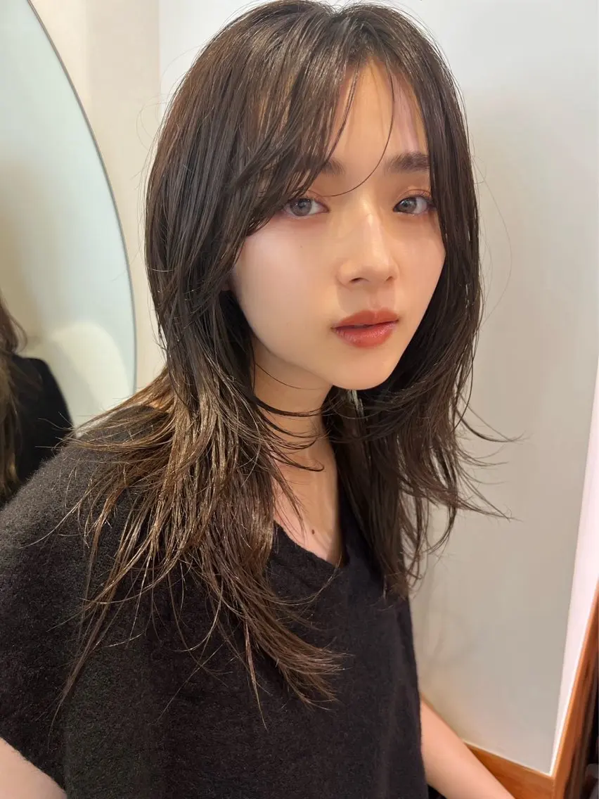 ミディアム ミディアムレイヤー レイヤーカット シースルーバング 渋谷美容師/ shinyaのヘアスタイル
