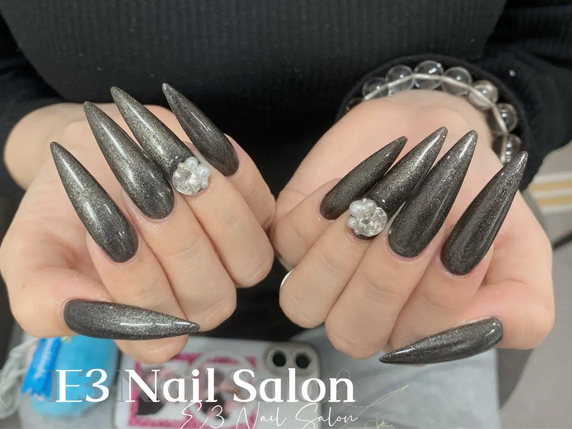 ネイル アニマル柄 オーロラネイル べっ甲ネイル ボルドー ブラウン ハンドネイル E3 Nail Salonのネイルデザイン