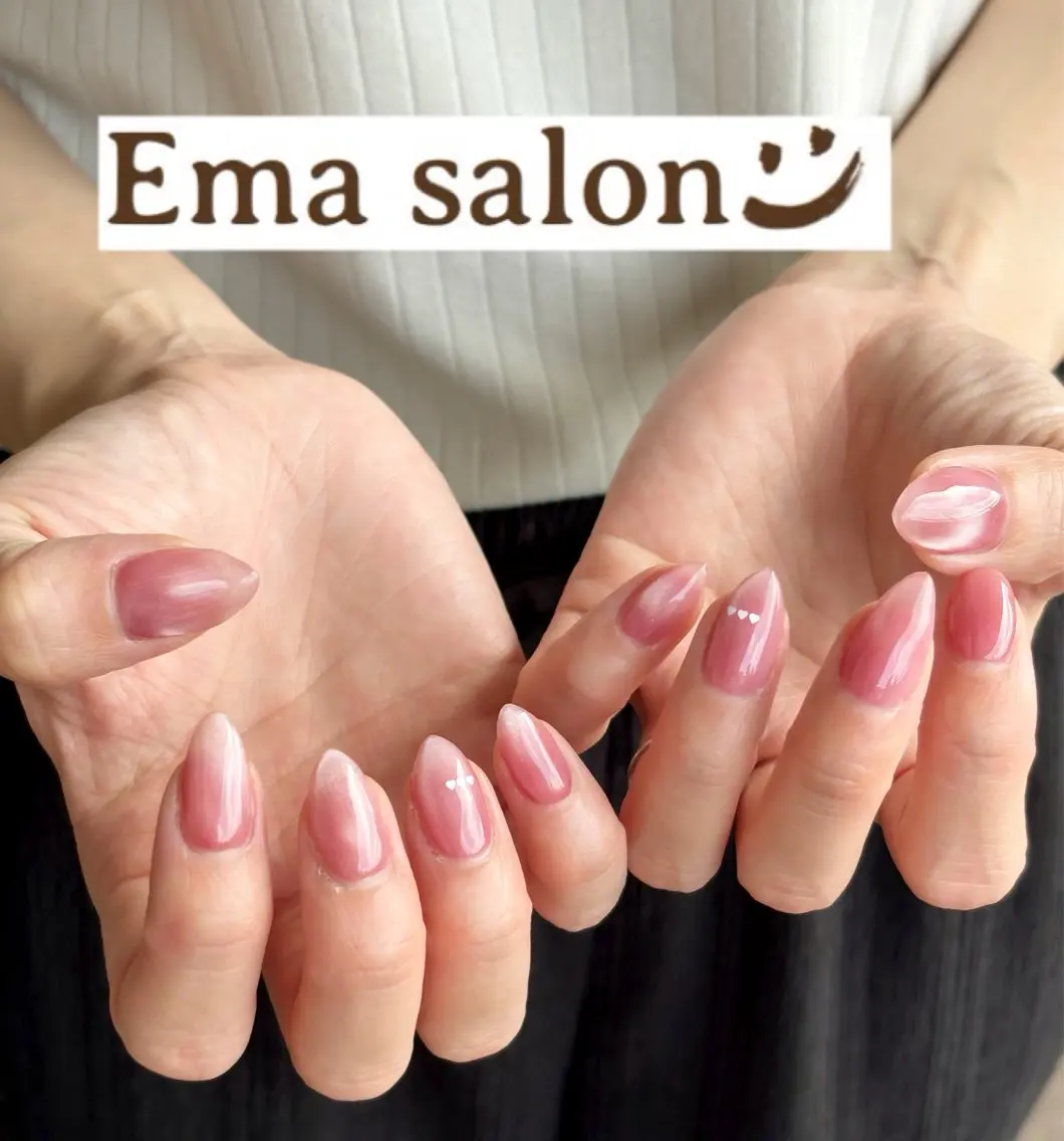 ネイル ハート マグネットネイル 持ち込み ピンク シンプルネイル ハンドネイル Ema salon hiromiのネイルデザイン