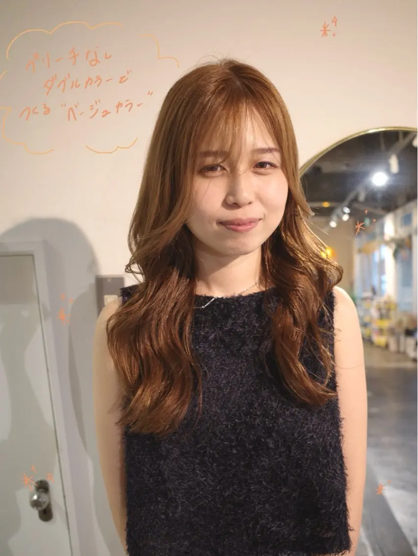 ロング カラー ベージュカラー ブリーチ 透明感カラー ダブルカラー ブリーチなしカラー ヘアカラー トリートメント 安藤 結花のヘアスタイル