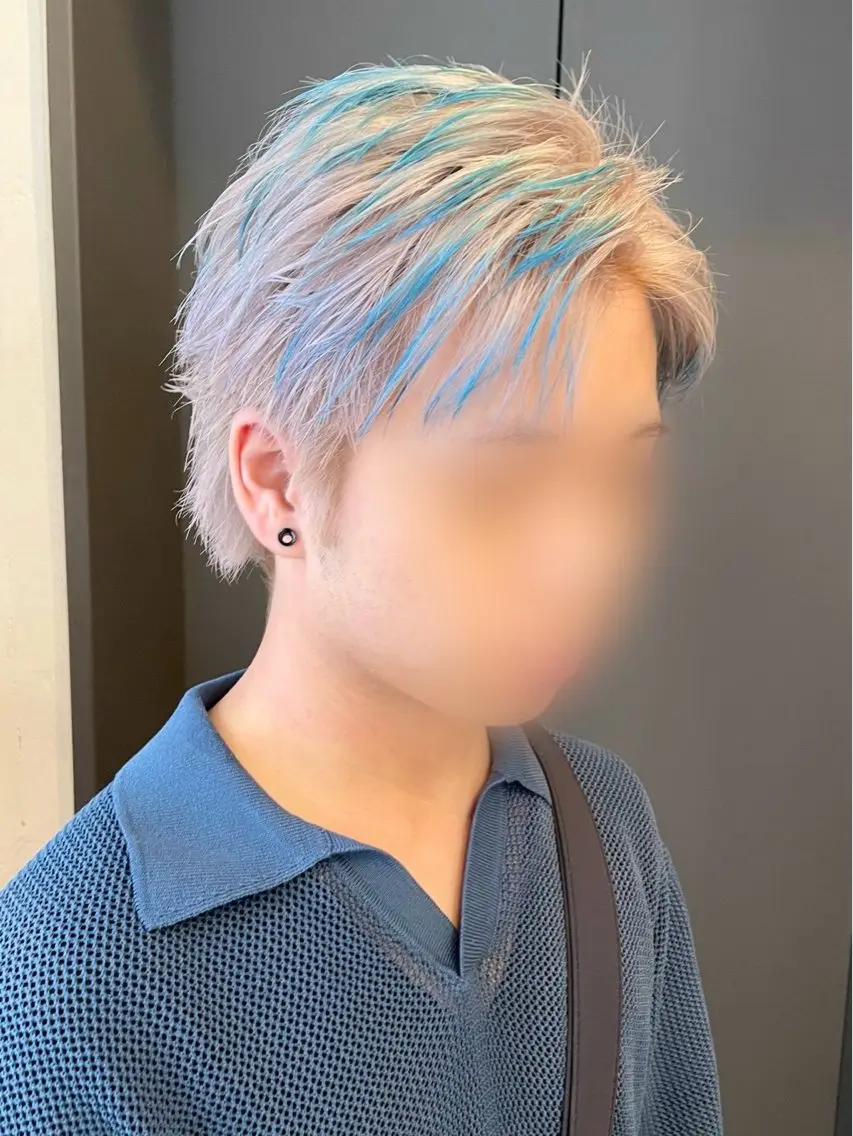 カラー ブリーチ ブルーカラー ケアブリーチ デザインカラー カット ヘアカラー オザキクウガ/ ブリーチ/髪質改善のヘアスタイル