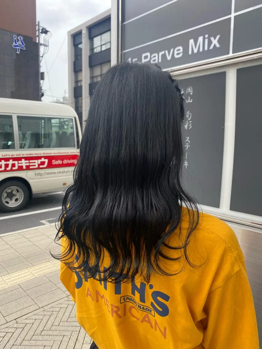 ロング カラー 黒髪 ブルーカラー ブルーブラック ParveMix 🪽鳥取彩花のヘアスタイル