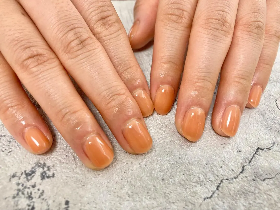 ネイル クリアネイル オレンジ ハンドネイル mogunail &blowのネイルデザイン