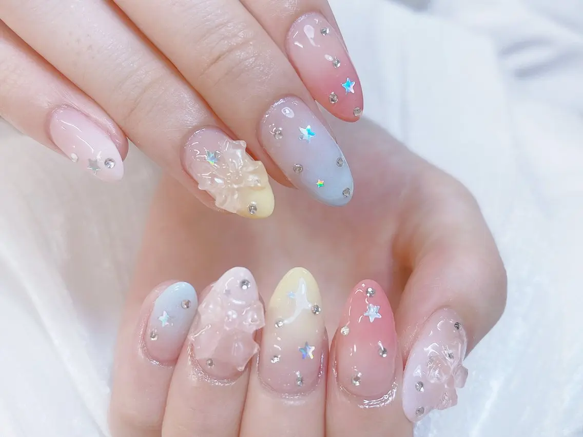 ネイル チークネイル 成人式 フレンチネイル グラデーション 氷ネイル・うるうるネイル ハンドネイル DUO MI nail salonのネイルデザイン