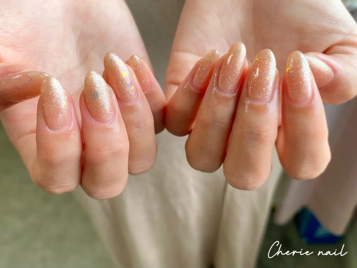 ネイル ジェルネイル ラメ(グリッター) オフィスネイル ワンカラーネイル オレンジ ハンドネイル Cherienail yunaのネイルデザイン