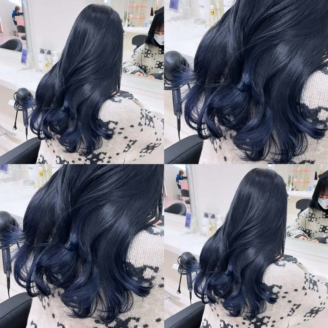 ロング 韓国風ヘア ヘアカラー 縮毛矯正× ブルーブラック/池袋のヘアスタイル