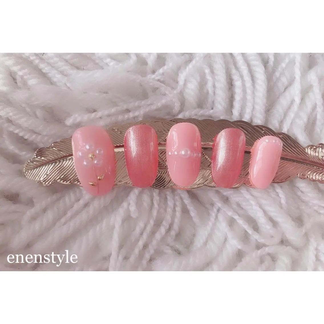 ショート ネイル ラメ(グリッター) ピンク ハンドネイル 🐾enen style 🐾のネイルデザイン