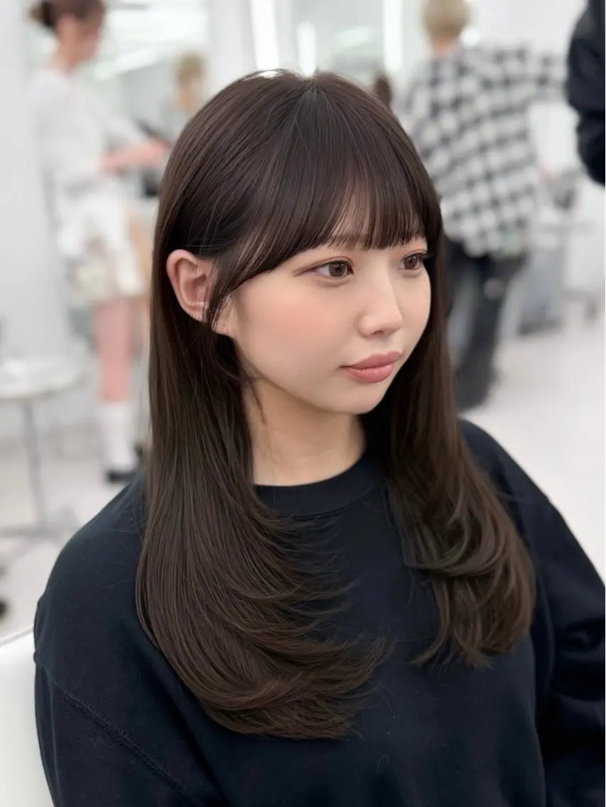 ロング カラー くびれヘア 顔周りカット 韓国風ヘア レイヤーカット 小顔カット カット トリートメント 韓国ヘア/顔周り ヘアセット/加藤優里のヘアスタイル