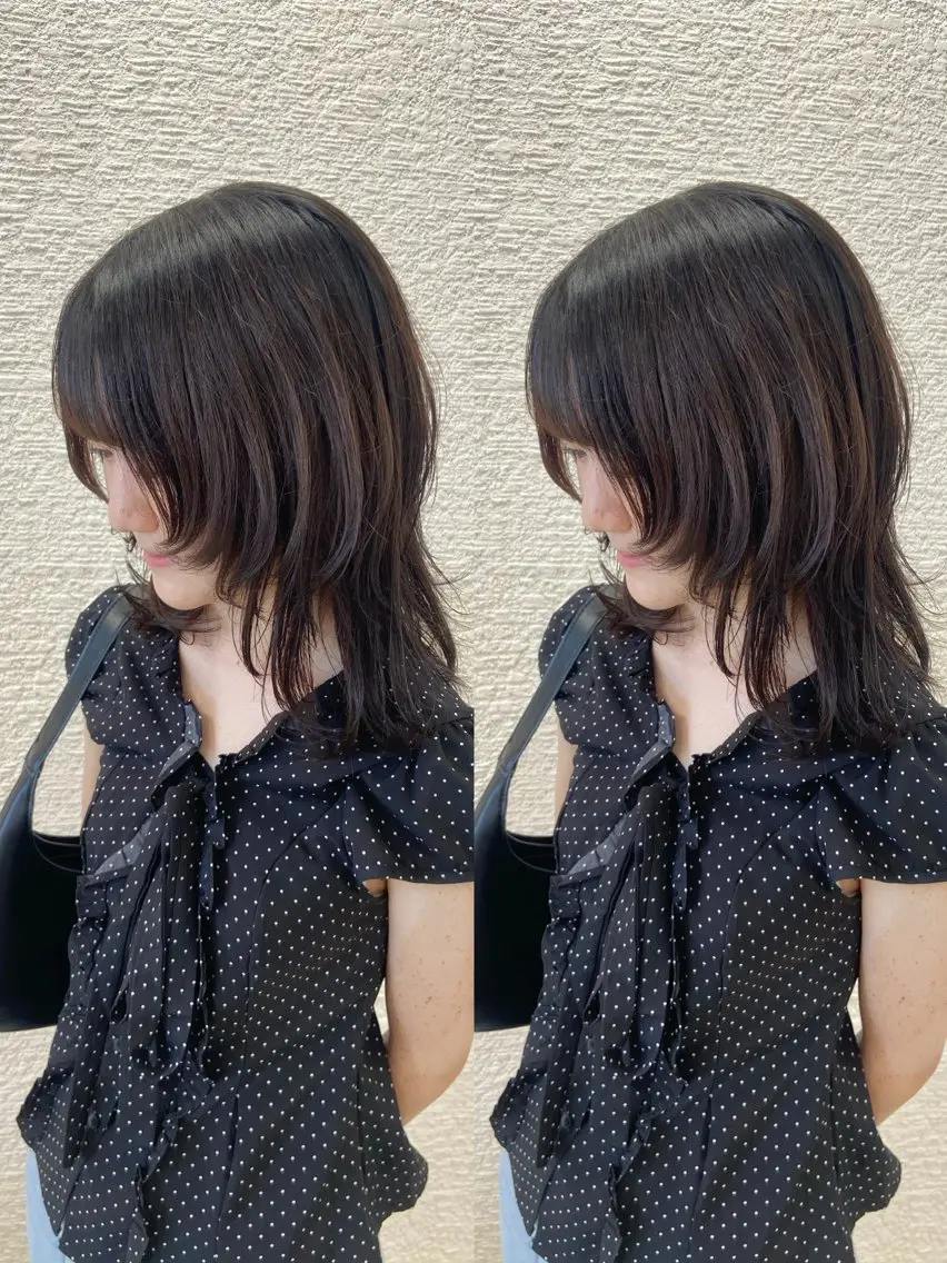 ミディアム カラー ハッシュカット カット ヘアカラー ハイトーン/デザイン /平塚/Aikaのヘアスタイル