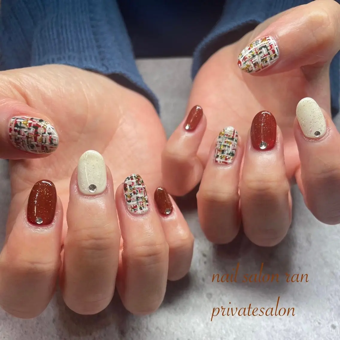 ネイル ツイードネイル 冬ネイル クリスマス ハンドネイル ハンドケア nailsalon ranのネイルデザイン