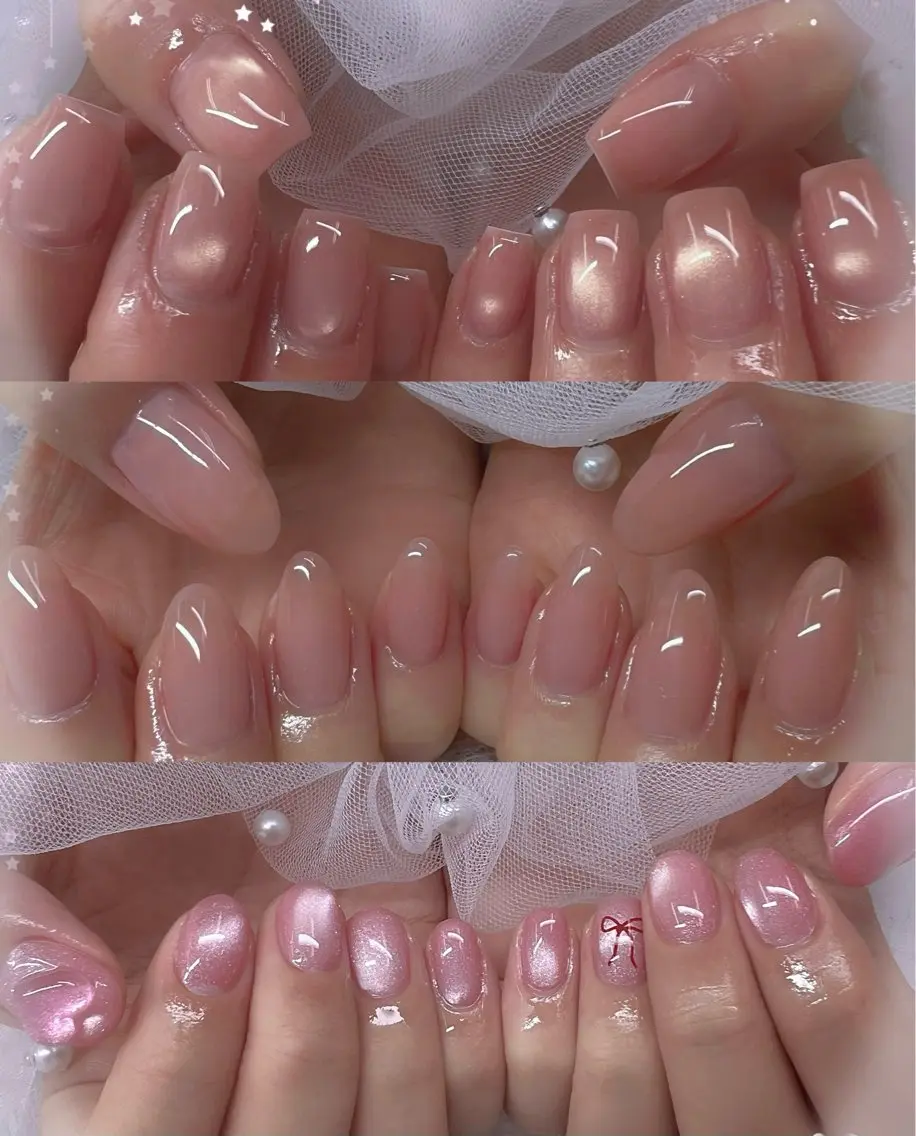 ネイル チークネイル フレンチネイル ガーリー ガラスフレンチ グラデーション ハンドネイル ハンドケア Chill Nailsalonのネイルデザイン
