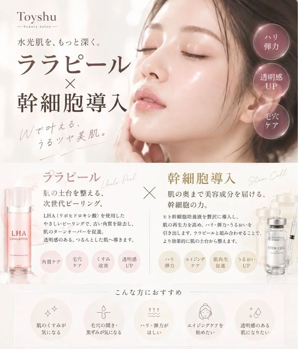 ララ ピール✖️ 美容液ヒト幹導入、水光パックの写真
