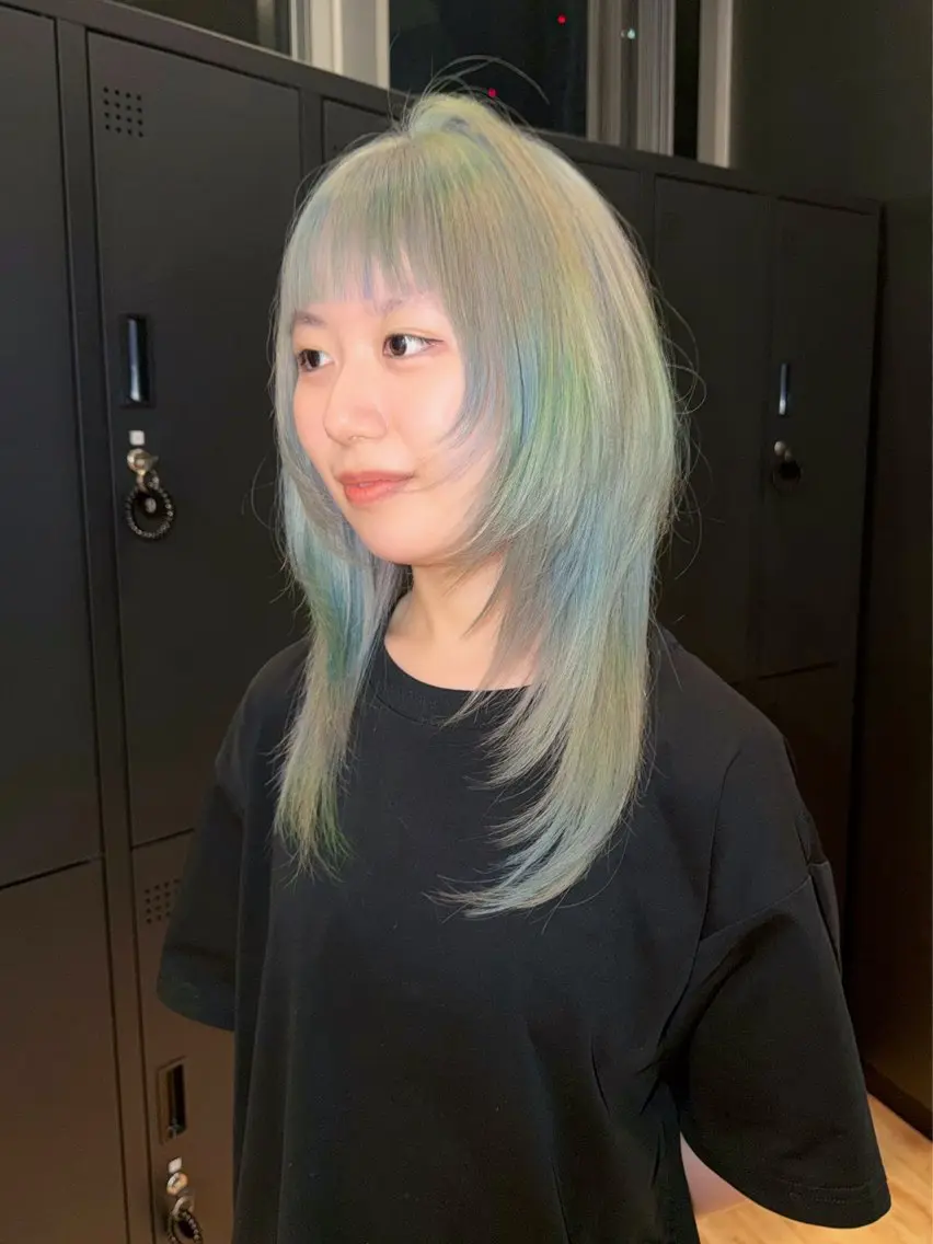 ロング ハッシュカット カット 似合わせカット/ デザインカラー🦄のヘアスタイル