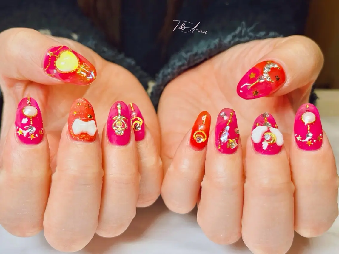ネイル 長さ出し ジェルネイル キラキラネイル ピンク スカルプネイル T&A nailのネイルデザイン