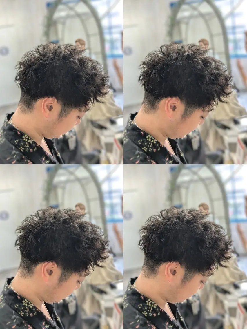 メンズ パーマ アップバング センターパート フェードカット メンズ韓国風 韓国マッシュ カット パーマ トリートメント メンズパーマ/顔周り レイヤーカット/えののヘアスタイル