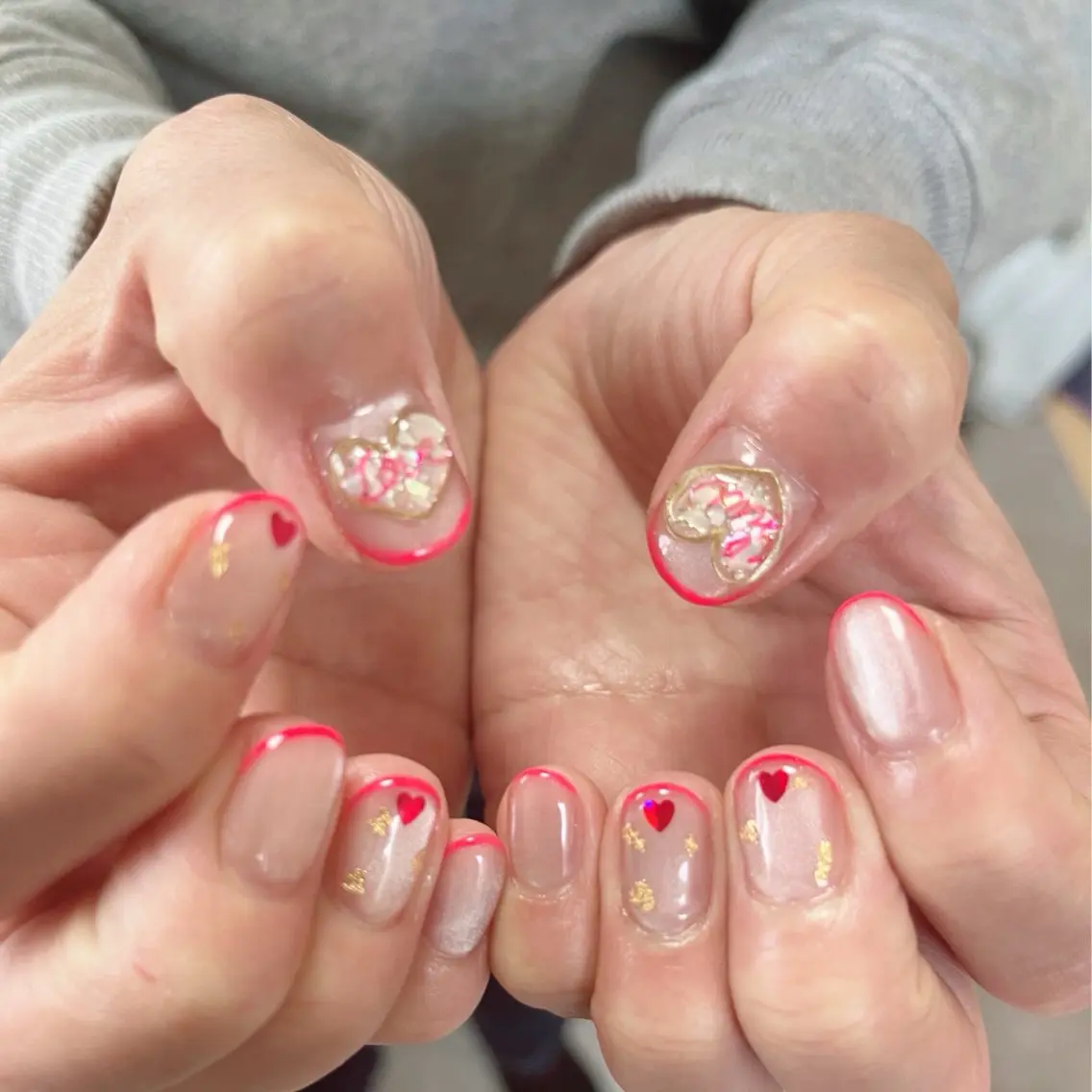 ネイル フレンチネイル ジェルネイル ハート キラキラネイル マグネットネイル ハンドネイル tamu nail 　金町のネイルデザイン