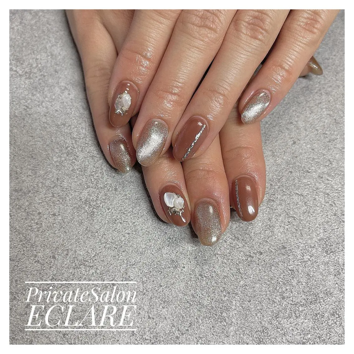 ネイル アートネイル ブラウン フットネイル フレンチネイル ジェルネイル Nail Salon ECLAREのネイルデザイン
