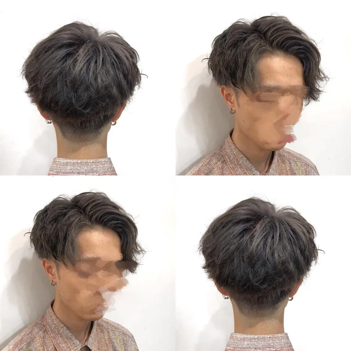 ショート カラー パーマ メンズ アップバング メンズブリーチ メンズパーマ アッシュ アッシュグレー 高橋胡桃🪽 ディレクターのヘアスタイル