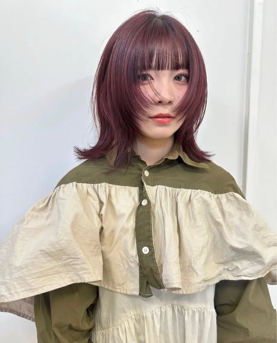 ミディアム ミディアムパーマ ボブ 顔周りカット ハイライト 髪質改善 カット kii🧺福岡美容室 パーマ/ウルフのヘアスタイル