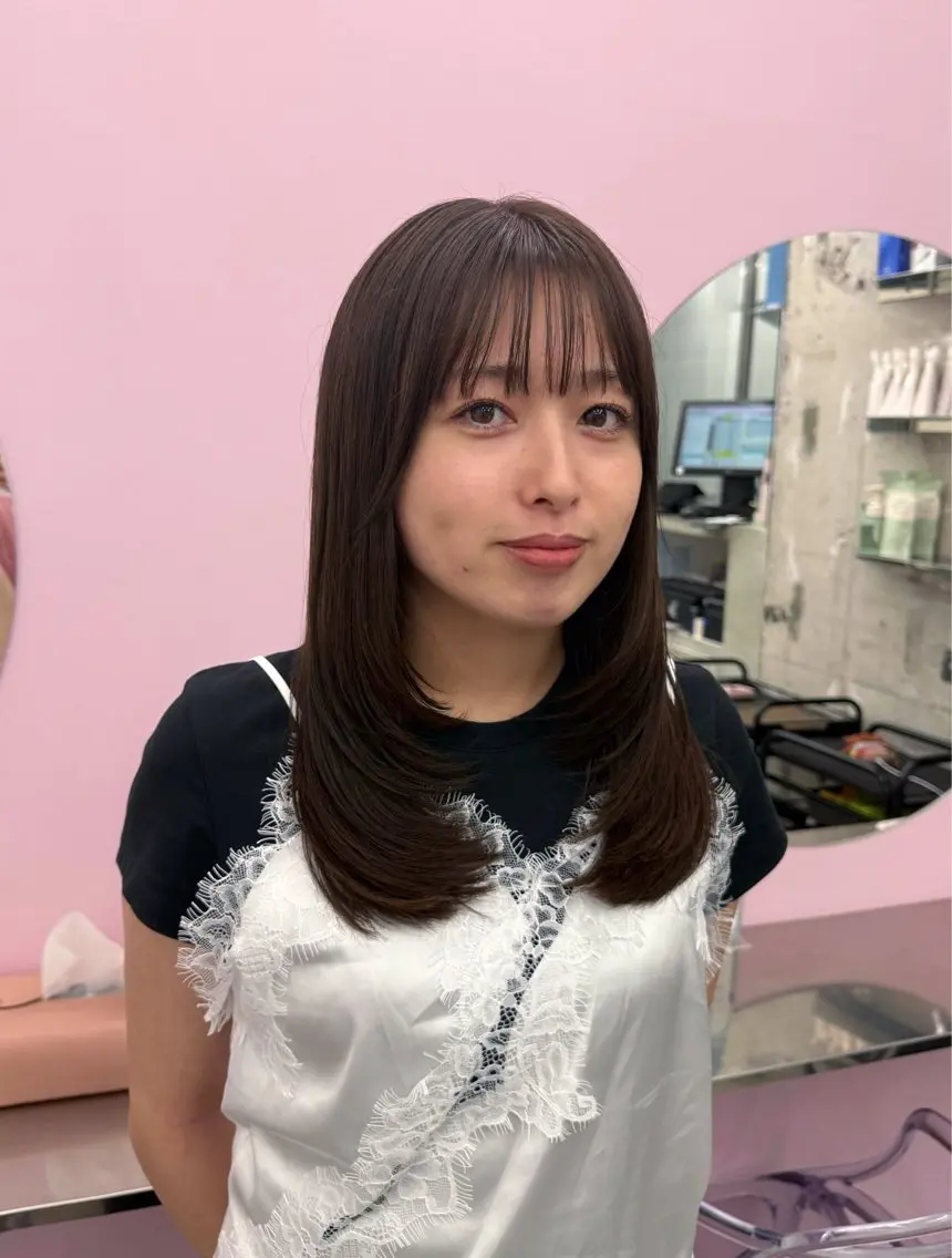 ミディアム カット ヘアカラー トリートメント 髪質改善×ブリーチ なしカラー/桃愛のヘアスタイル