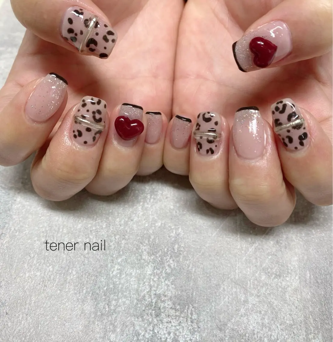 ネイル アニマル柄 ハート ぷっくりネイル ハンドネイル テネルネイル tener nailのネイルデザイン