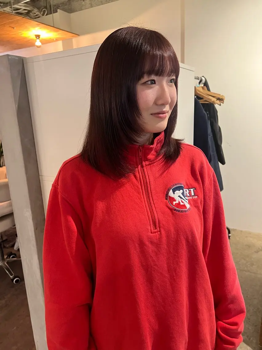 ミディアム カラー ブリーチ ブリーチなしカラー レッドカラー すみか / カットモデル募集のヘアスタイル