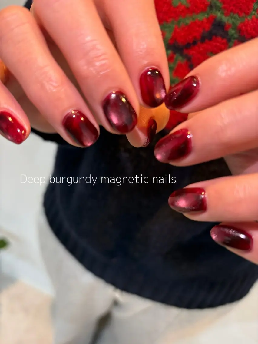 ネイル ボルドー マグネットネイル ニュアンスネイル nué nail 【halu】のネイルデザイン