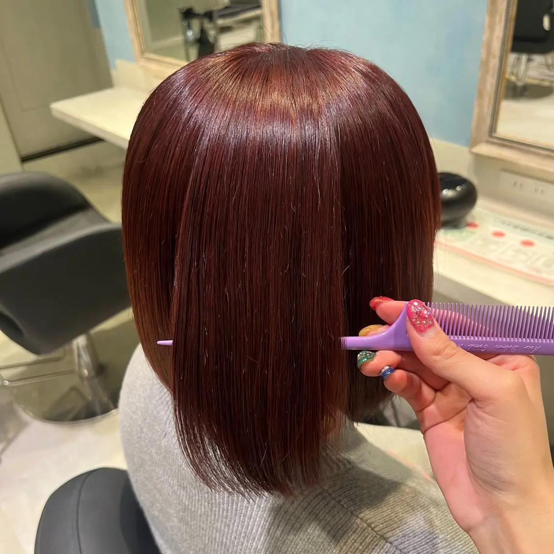 ミディアム カラー ブリーチ ダブルカラー ブリーチなしカラー レッドカラー 💖ブリーチ/暖色 𝐘𝐮𝐢💖のヘアスタイル