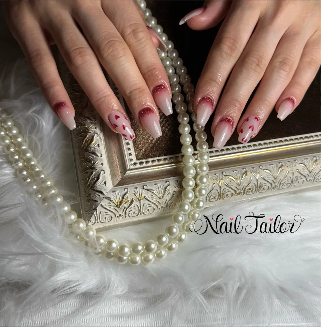 ネイル 長さ出し ハート キラキラネイル オフィスネイル ワンカラーネイル ハンドネイル NailTailor ネイルテイラーのネイルデザイン