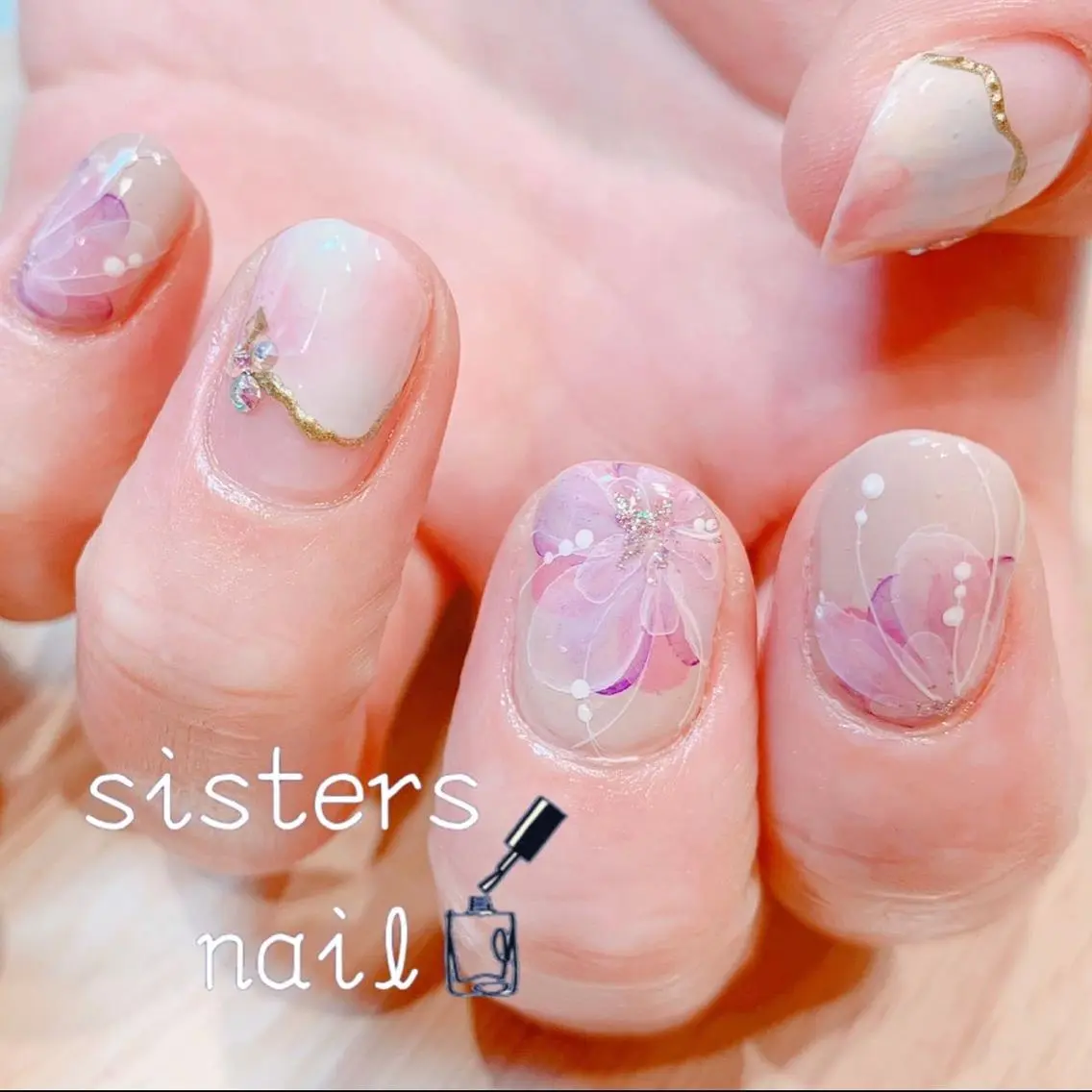 ネイル アートネイル フラワーネイル ニュアンスネイル オフィスネイル 春ネイル sisters nail.fのネイルデザイン