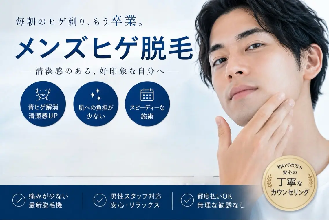【メンズ脱毛デビューに◎】痛みの少ないヒゲ脱毛徹底保湿パック付 ¥3500の写真