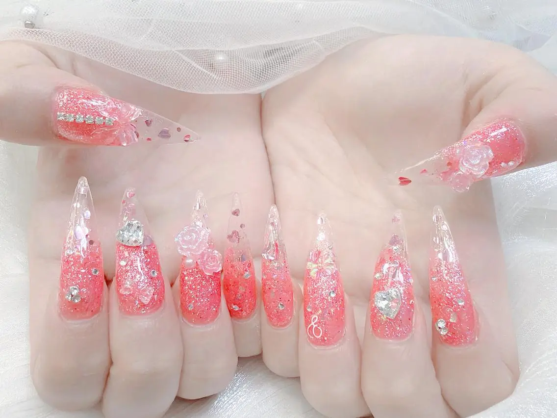 ネイル 成人式 大理石ネイル(マーブル) リボン 夏ネイル ネイルチップ ハンドネイル Mi Na Nail Salonのネイルデザイン
