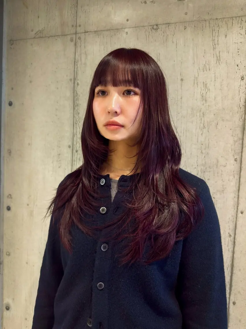 ロング カラー レッドカラー ハッシュカット レイヤーカット カット ヘアカラー トリートメント 柔め透明感血色カラー 暖色/レイヤー/ゆいのヘアスタイル