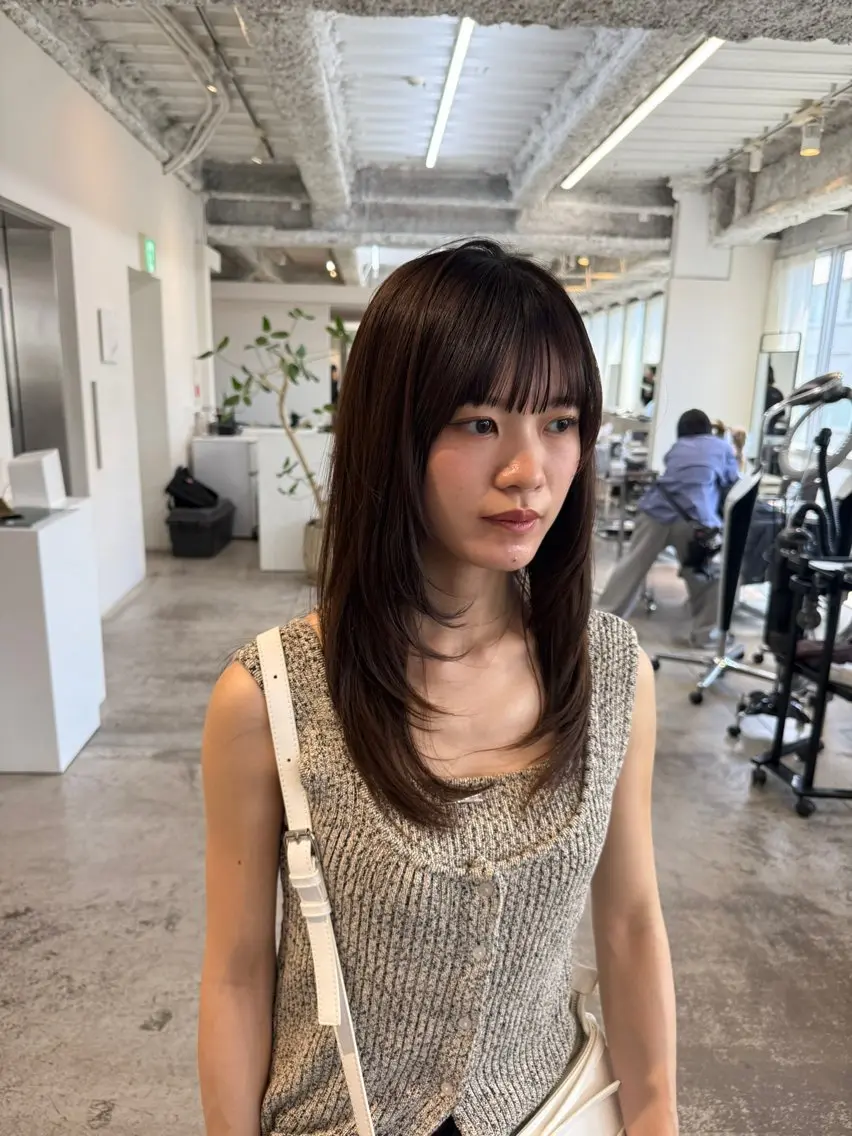 セミロング ハイレイヤー レイヤーカット カット SAKI /レイヤー/ベージュのヘアスタイル