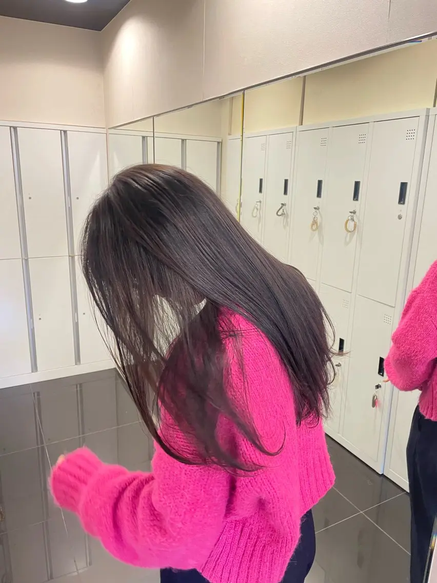 ロング カラー 垢抜け小顔レイヤー オリーブ/スミレのヘアスタイル