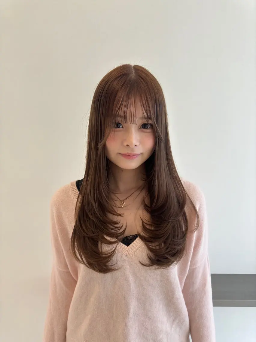 ロング カラー ブラウンカラー ショコラブラウン レイヤーカット カット ヘアカラー トリートメント 🌼動き×透明感🩵 ハイトーン/ナナのヘアスタイル