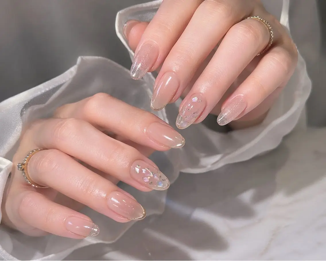 【初回オフ無料】ワンホン人気✨ちゅるんフレンチ×シェルネイル💅韓国ニュアンス/オフィス/美フォルム/パラジェル有の写真