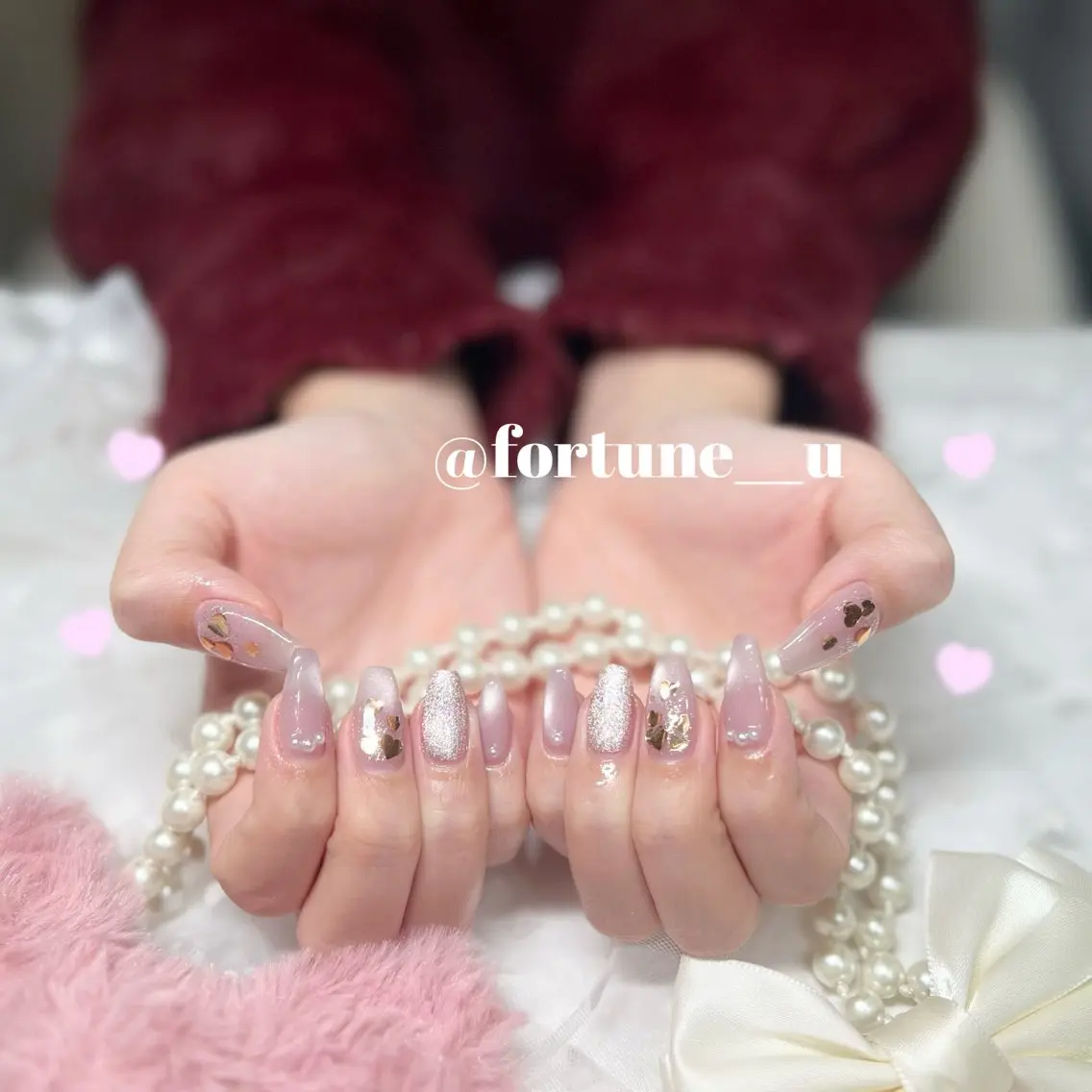 ネイル ガーリー 韓国ネイル マグネットネイル 持ち込み ワンホンネイル ハンドネイル 💜✩.* Yuuna💜のネイルデザイン