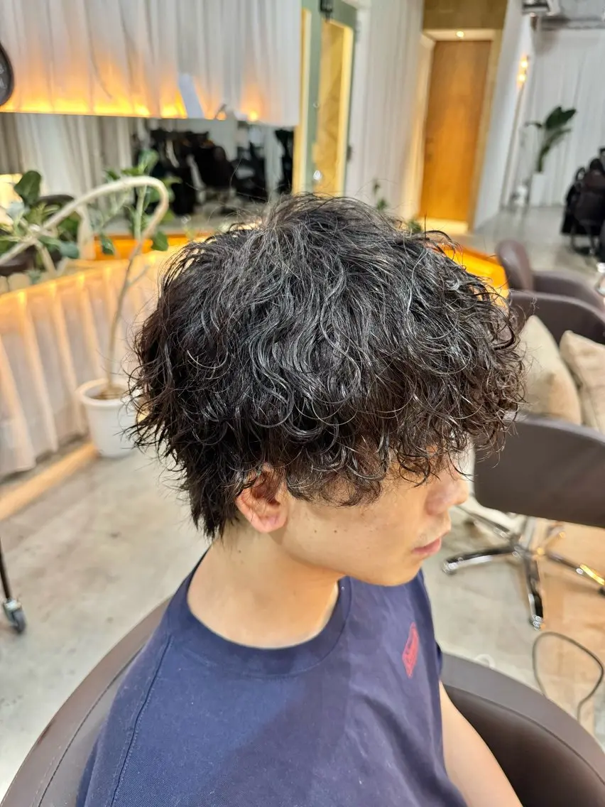ショート パーマ メンズ 波巻きパーマ メンズウルフカット ショートヘア ウルフカット 【扱いやすいパーマ】 眞鍋拓己のヘアスタイル