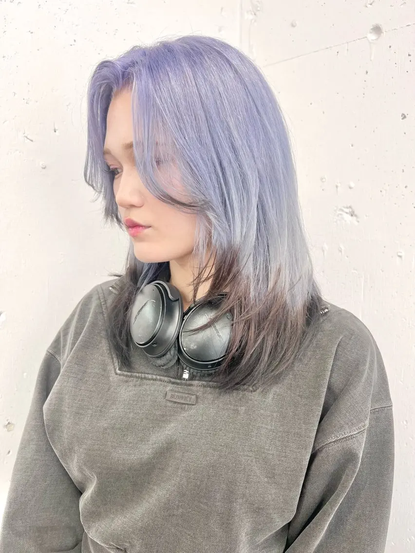 ミディアム カラー 黒髪 ブルーカラー デザインカラー 原宿/ブリーチ特化/ RYUTOのヘアスタイル