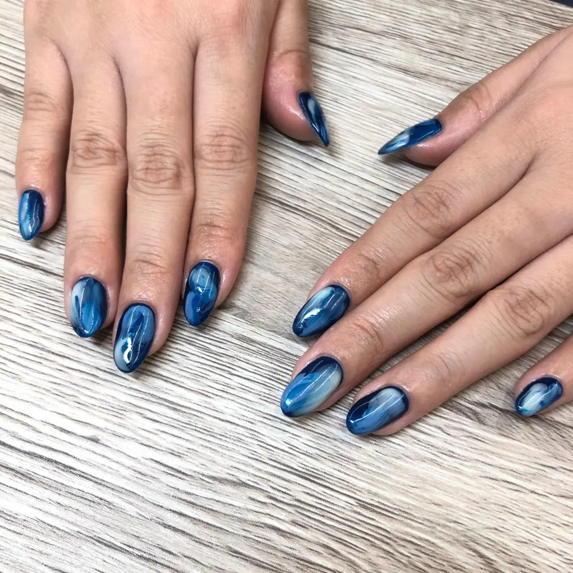 ネイル ブルー ニュアンスネイル ハンドネイル フットネイル 🎀AYAKO 🎀中韓ネイルのネイルデザイン