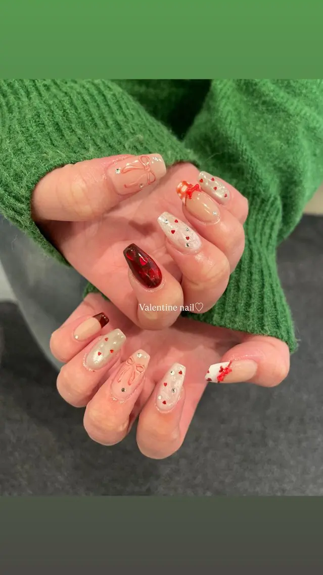 ネイル リボン バレンタイン ハンドネイル MASHU /サヤnail♡のネイルデザイン