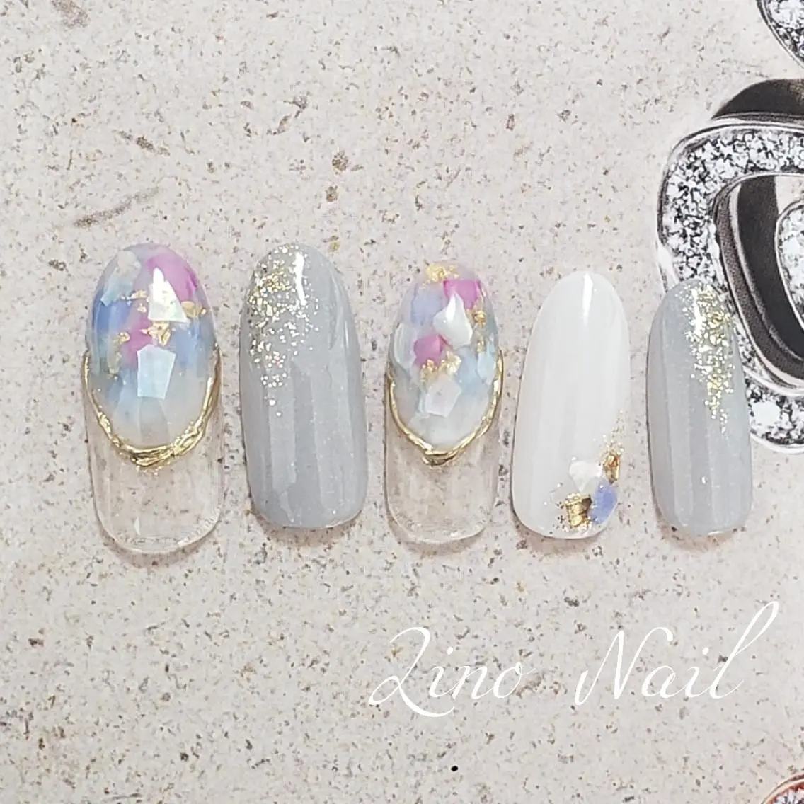 ネイル ブルー カジュアル フレンチネイル ジェルネイル キラキラネイル ハンドネイル Lino Nailのネイルデザイン
