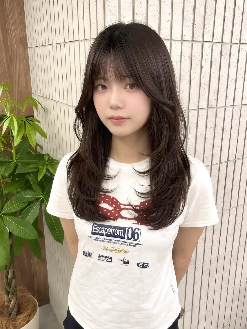 ロング 顔まわりレイヤー 韓国風ヘア レイヤーカット 小顔カット カット darts リョウのヘアスタイル