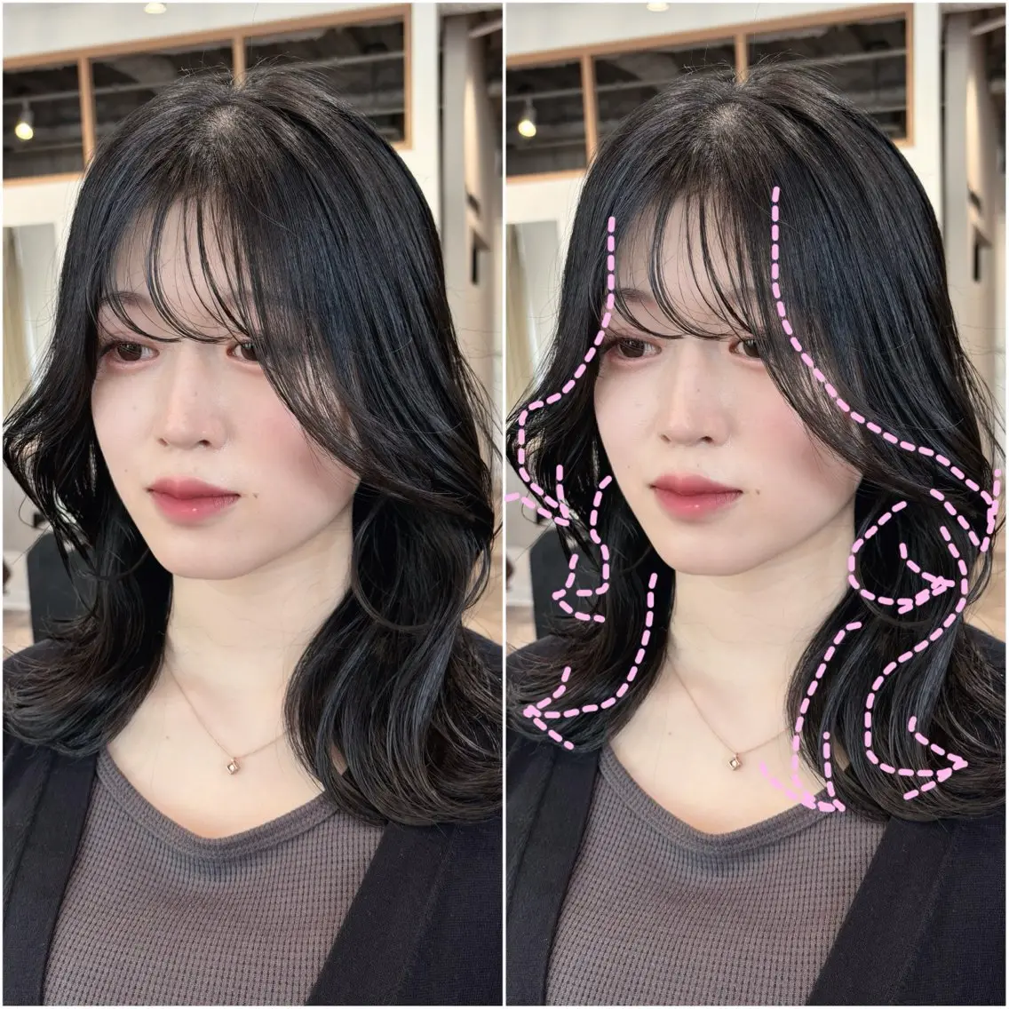 ミディアム くびれヘア カット トリートメント 韓国hair🦋 Nanaのヘアスタイル